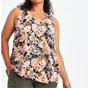 Torrid Orange and Black Crinkle Gauze Floral Tank Top